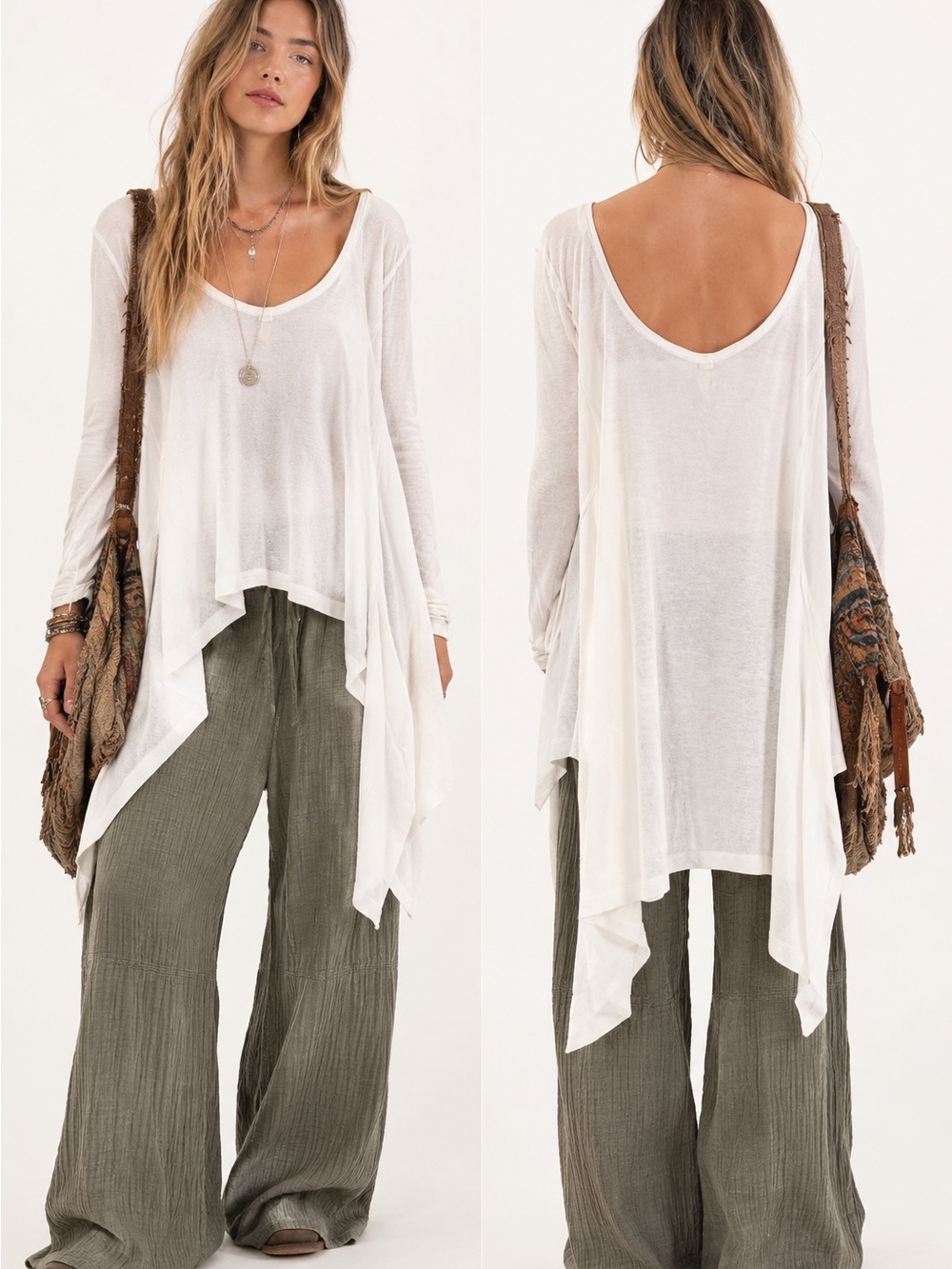 We The Free Boho White Long Sleeve Tunic Top Women’s Size Small Oversized Fit